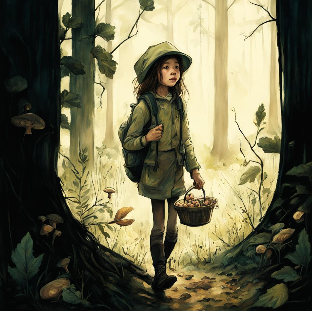 Сказка "Три медведя": девочка собирает грибы в лесу