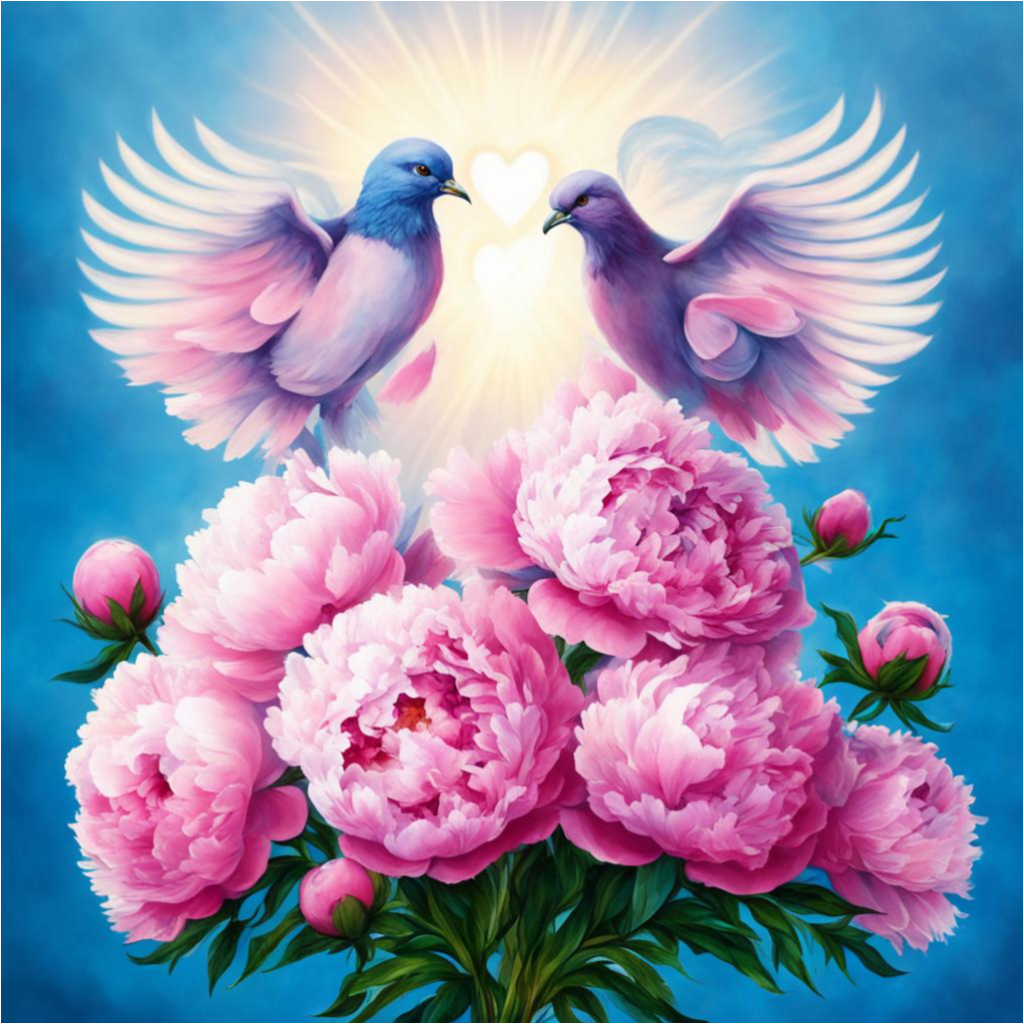 Картинка с цветами и голубками